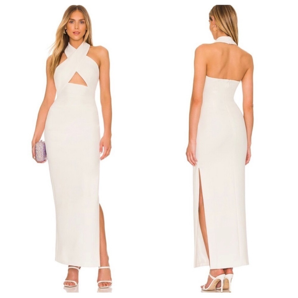 Misha Atta Ivory Halter Maxi Dress